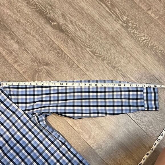 Banana Republic Grant Fit Mens Long Sleeve Non-Iron Dress Shirt Plaid Blue Large - Picture 10 of 10